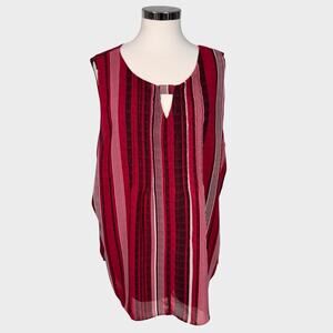 CJ Banks Womens Plus Size 2X Red Stripe Sleeveless Blouse 100% Polyester